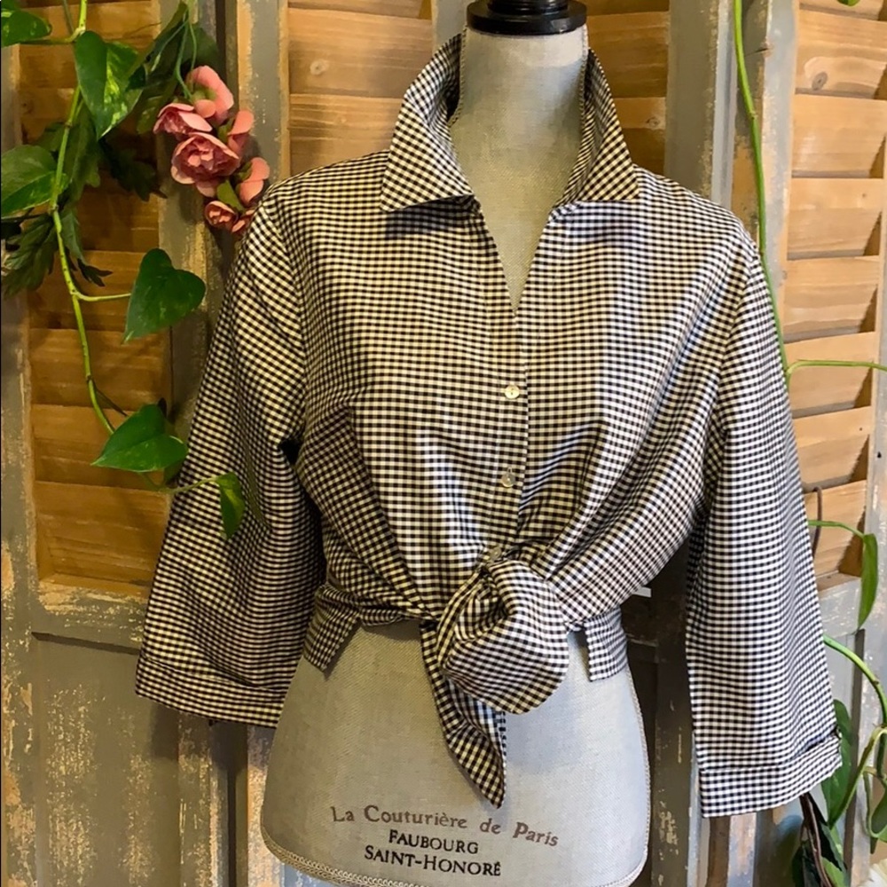 Allison Taylor gingham button down 3/4 sleeve top